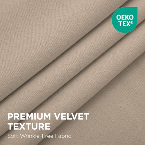 Joydeco 100% Blackout Curtains Velvet Black Out Curtain 72 Inch Drapes - color: Beige, size: 52"W x 72"L (Pack of 2)