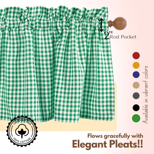 Native Fab Gingham Buffalo Check 3 Piece Window Curtain Tiers 26"x36" and Valance 54"x18" Set - Rod Pocket - Semi Sheer - Short Curtain for Kitchen, Cafe, Living Room - Lemon Green White - color: Lemon Green