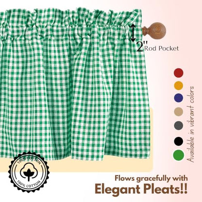 Native Fab Gingham Buffalo Check 3 Piece Window Curtain Tiers 26"x36" and Valance 54"x18" Set - Rod Pocket - Semi Sheer - Short Curtain for Kitchen, Cafe, Living Room - Lemon Green White - color: Lemon Green
