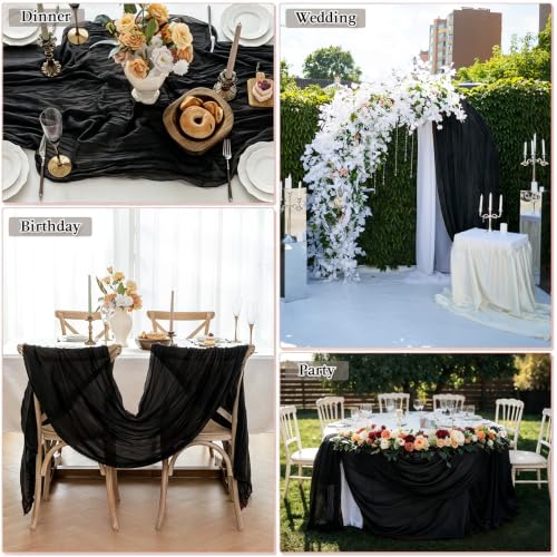 Cheesecloth Table Runner, 10 Ft, Boho Rustic, Black, 1 Pcs - color: Black