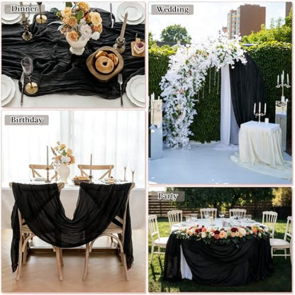 Cheesecloth Table Runner, 10 Ft, Boho Rustic, Black, 1 Pcs - color: Black