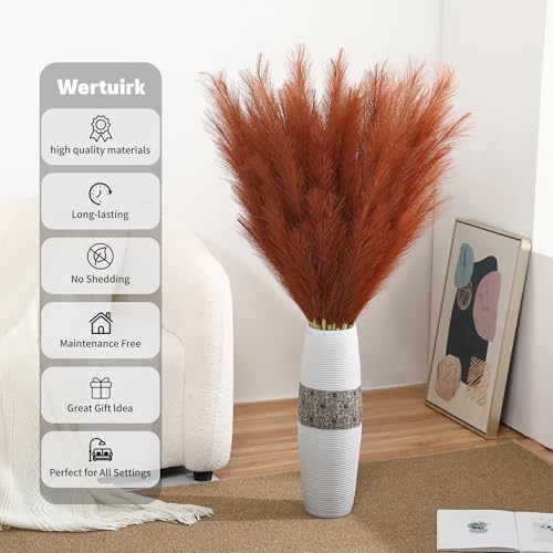 Wertuirk Burnt Orange Pampas Grass, 8 Pcs 45 Inch Tall Large Faux Pompous - color: Burnt Orange