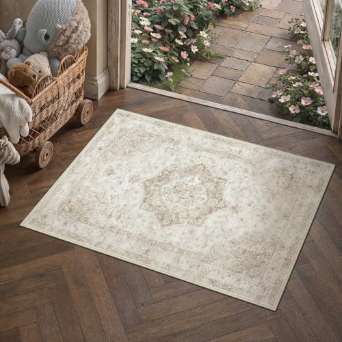 2x3 Beige Neutral Area Rug - color: Farmhouse | Beige, size: 2' x 3' (Rectangular)