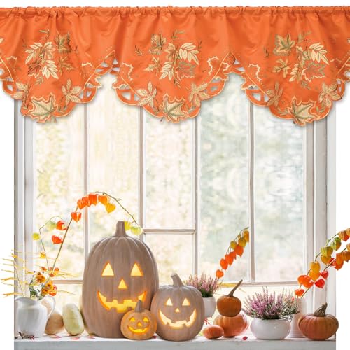 Breling Fall Kitchen Curtain Valance Embroidered for Thanksgiving - style: Maple Leaves