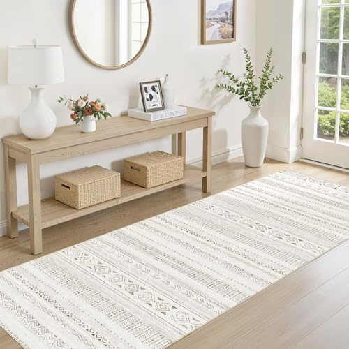 cotiled Hallway 2.6x8 Runner Rugs Washable Boho Rug Brown/Cream - color: Light Brown/Cream, size: 2.6' x 8' (Runner)