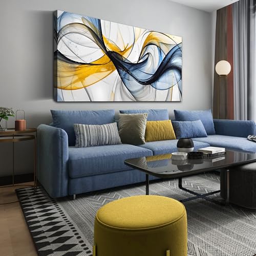 THRLVEART Abstract Wall Art Living Room - Large Canvas Prints Wall Art for Bedroom Ready to Hang Size 29" x 59" - color: Blue Yellow, size: 59"L x 29"W