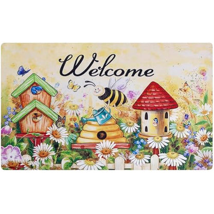Welcome Mat 17x29 Non Slip Rubber Back Door Mat Outside Entrance - color: Bees