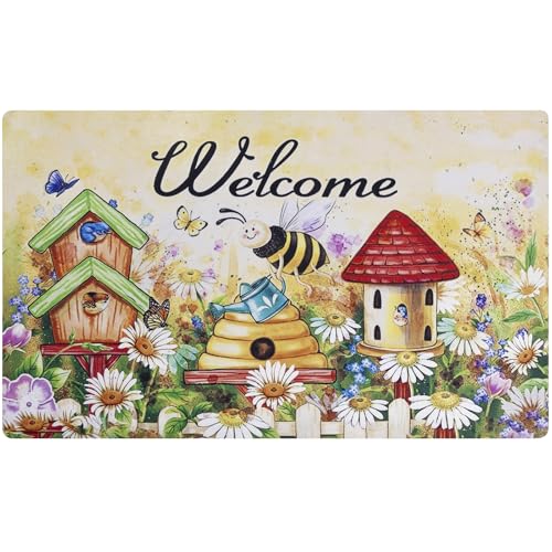 Welcome Mat 17x29 Non Slip Rubber Back Door Mat Outside Entrance - color: Bees