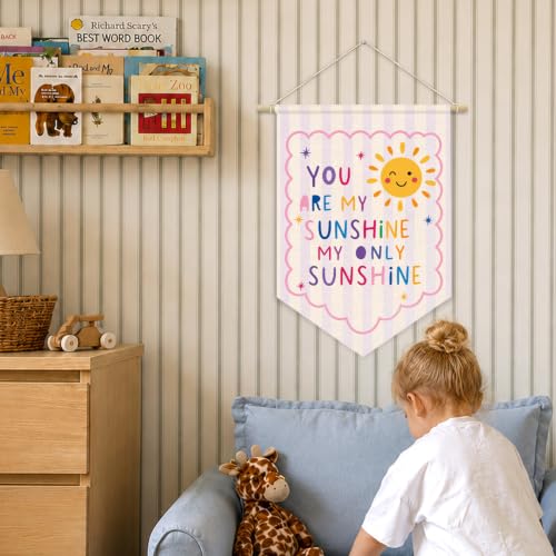 You Are My Sunshine Baby Girl Nursery Decor Wall Hanging Flag - color: 04-You Are My Sunshine Pink (Beige)