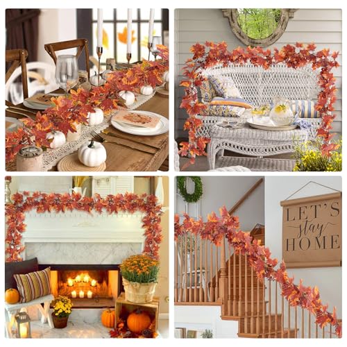 RECUTMS 2Pc Fall Maple Leaves Vines with Boston Fern Eucalyptus Leaf 5.74FT - color: 2pcs Fall Maple Boston Garlands