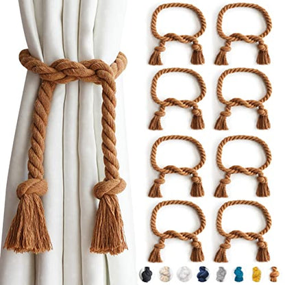 8 Pack Outdoor Curtain Tiebacks Rope, Natural Cotton Curtain Holders, Village Rural Rustic Curtain Holdbacks, Farmhouse Nautical Curtain Rope Tie Back for Drapery Patio, (Coffee) - color: Coffee Rope 8 Pack