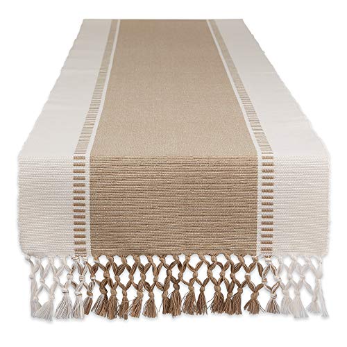 DII Dobby Stripe Table Runner, 13x72 Black & Cream Background - color: Stone Brown, size: 13x72"