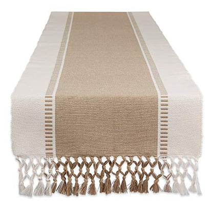 DII Dobby Stripe Table Runner, 13x72 Black & Cream Background - color: Stone Brown, size: 13x72"