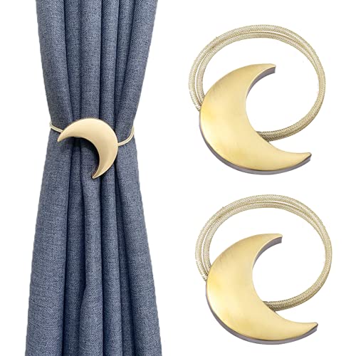 Magnetic Curtain Tiebacks Alloy Moon Curtain Holdbacks Silver/Gold Curtain Tie Backs Curtain Clips Ropes -Set of 2 - color: Gold