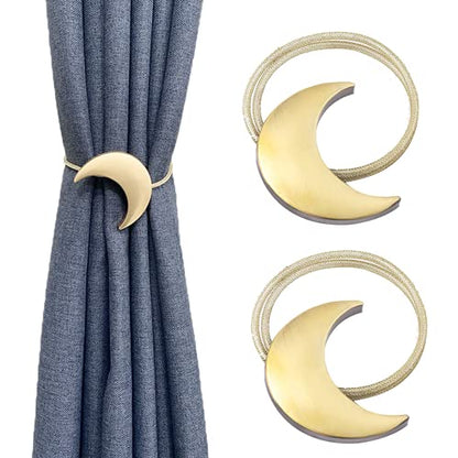 Magnetic Curtain Tiebacks Alloy Moon Curtain Holdbacks Silver/Gold Curtain Tie Backs Curtain Clips Ropes -Set of 2 - color: Gold