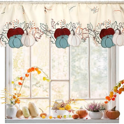 Breling Embroidered Fall Kitchen Curtain Valance for Thanksgiving - style: Pumpkin