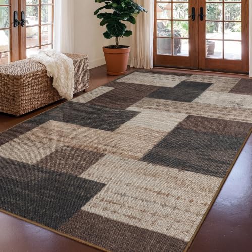 Modern Geometric 5x7 Rug for Living Room, Easy Jute Brown Outdoor Patio Rug - color: Brown, size: 5x7ft