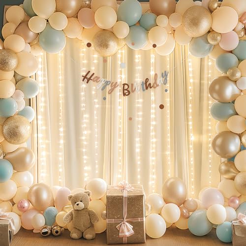 10 x 10 Champagne Backdrop Curtains with Lights String for Party - color: Champagne, size: W5' x H10'(2 panels)
