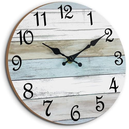 CHYLIN Wall Clock 12" Battery Operated Silent Non-Ticking Coastal Beach - color: B-white,brown,blue, size: 12 Inch