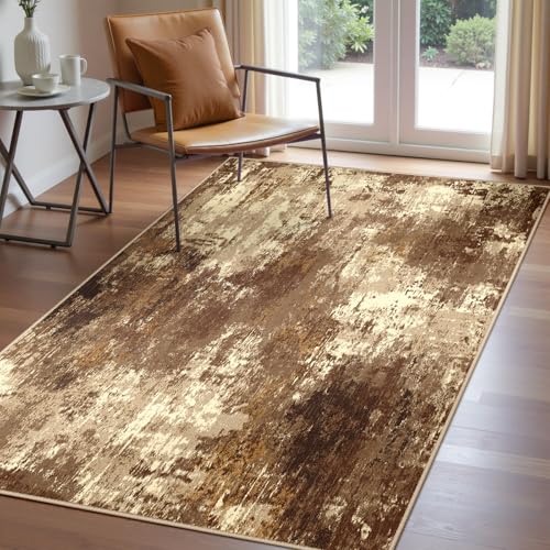 RELEANY Washable 3'x5' Abstract Area Rug for Living Room Brown Tan - color: Brown/Tan, size: 3' x 5' (Rectangular)