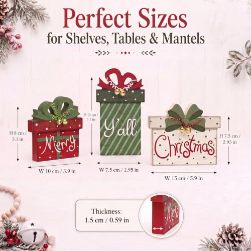 3 Pcs Farmhouse Christmas Table Decoration Rustic Wooden Gift Box Sign - style: Farmhouse
