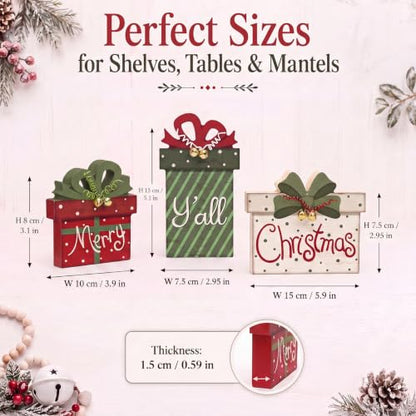 3 Pcs Farmhouse Christmas Table Decoration Rustic Wooden Gift Box Sign - style: Farmhouse