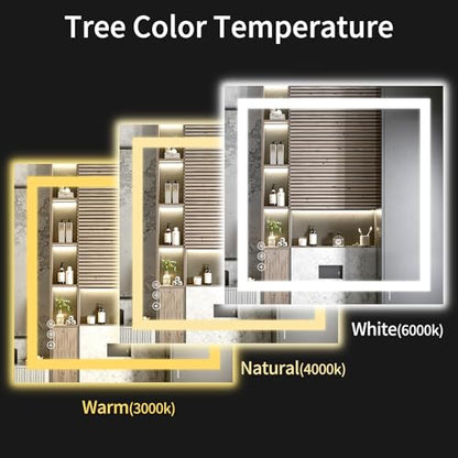 30"x30" LED Bathroom Mirror with Lights, Dimmable，Anti-Fog，Bathroom Vanity Mirror for Wall, Backlit + Front Lit, Memory Function, Shatter-Proof，Tempered Glass - size: 31"L x 31"W