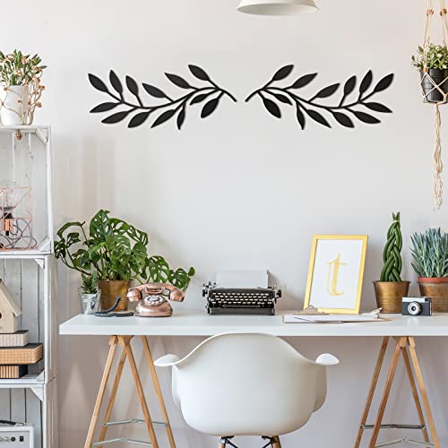Zhengmy 2 Pcs Metal Tree Leaf Wall Art Vine Olive Branch Decor,Black - color: Black