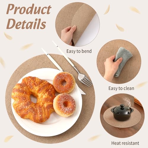 24 Pcs 11.8 Inch Burlap Round Placemats Bulk, Natural Table Mats - color: Beige