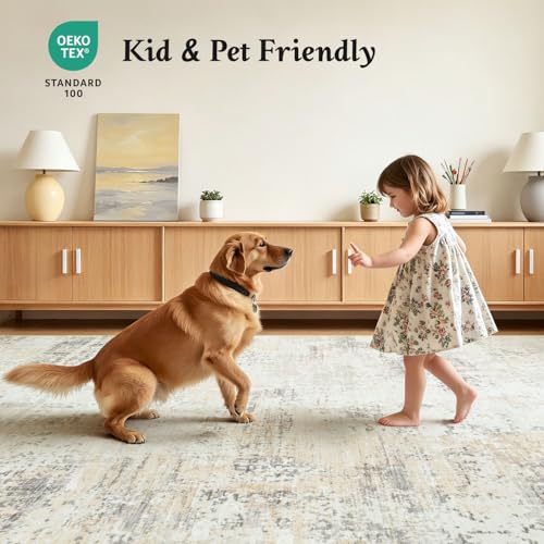 5x7 Area Rugs for Living Room Bedroom, Washable Non Slip Beige Rug - color: Beige, size: 5' x 7' (Rectangular)