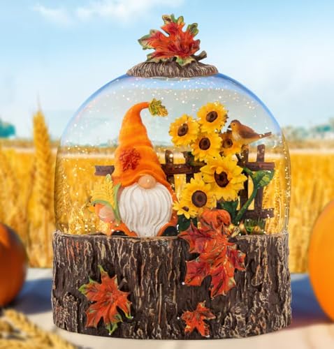 SUNFACE Fall Snow Globe with Gnome Sunflower, Lighted Autumn Decor - color: Goblin Sunflower 96