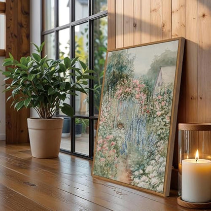French Country Garden Framed Canvas Wall Art 12x16 inch - color: Fence Garden, size: 12"x16" Natural