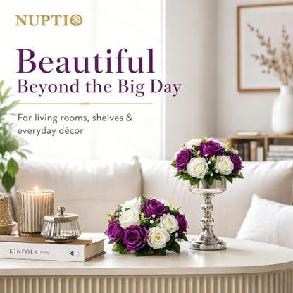 NUPTIO Flower Balls Centerpieces for Tables: Purple & White Fake Roses - color: Purple & White, size: 2 Pcs