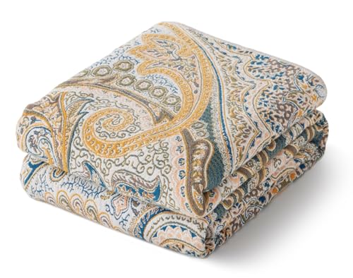 100% Cotton Boho Throw Blanket for Home Decor – Classic Farmhouse Quilt Bedding, Muslin Blankets for Adults, Vintage Woven Decorative Blanket for Couch, Bed Layering Use, Paisley Pattern, 60"x80" - color: 2 - Paisley, size: Twin (60 x 80 Inch)