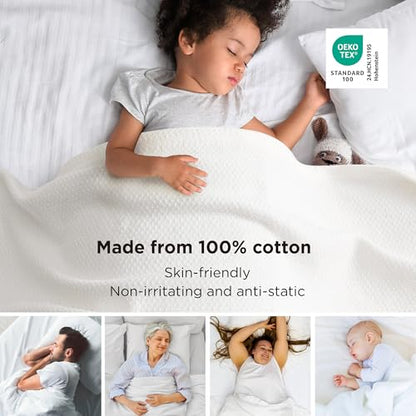 Bedsure 100% Cotton Blanket, Herringbone Weave, Throw XL, White - color: 02 - White, size: Throw XL