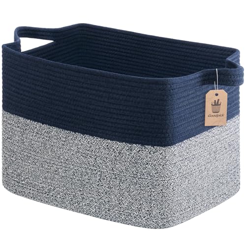 Goodpick 50L Large Woven Storage Basket, 18" x 14" x 12", Blue - color: Blue, size: 18"L x 14"W x 12"H