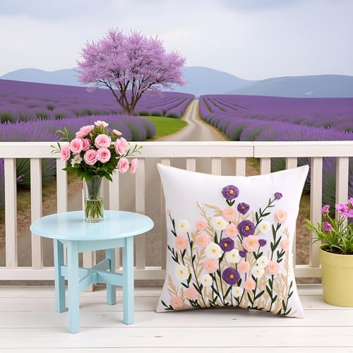 Embroidered Throw Pillow Covers 18x18 Pack of 2 Purple Pink Flower - color: Purple-pink Flower