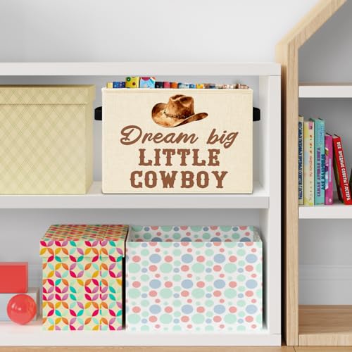 Western Cowboy Nursery Storage Bins Box with Handles, Dream Big Little Cowboy Country Western Laundry Basket Hamper Collapsible Clothes Toys Organizer for Kids Boys Bedroom Bathroom - color: Western Nursery
