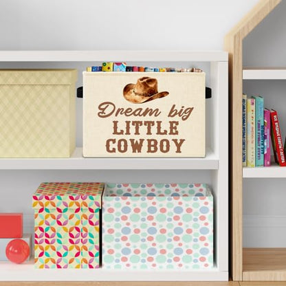 Western Cowboy Nursery Storage Bins Box with Handles, Dream Big Little Cowboy Country Western Laundry Basket Hamper Collapsible Clothes Toys Organizer for Kids Boys Bedroom Bathroom - color: Western Nursery