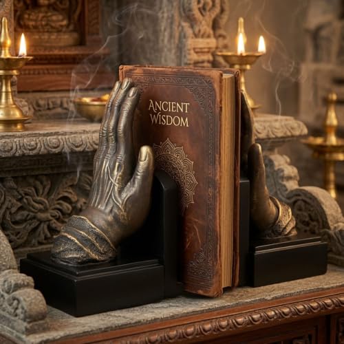 Bellaa Hands Bookends, Praying Decorative Book Ends for Shelves, 26393