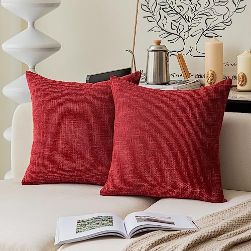 Kevin Textile Christmas Farmhouse Faux Linen Decorative Throw Pillow Case Cushion Cover Pillowcase for Sofa 18 x 18 Inch/45cm x 45cm, Set of 2, Red - color: Red, size: 18" x 18" (Pack of 2)