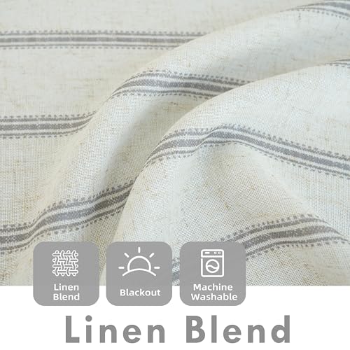 DriftAway Farmhouse Double Layer Linen Blackout Tie Up Curtains Thermal Insulated Vertical Striped Fully Lined Balloon Roman Shade Bathroom Window Adjustable Rod Pocket 45 Inch by 63 Inch Gray - color: Grey, size: 45"W x 63"L (Pack of 1)