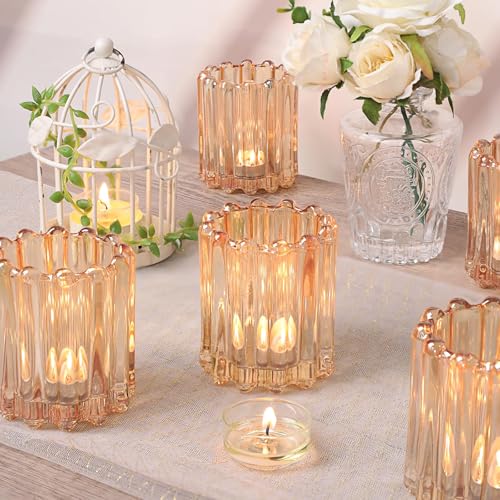 6 Pcs Votive Candle Holder, Gold Glass Large Tea Lights Candle Holders - color: Gold
