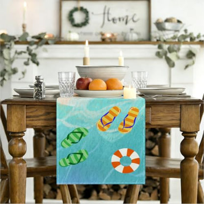 Summer Beach Table Runner, Flip Flops Seaside Themed Birthday Decoration - color: Summer Beach