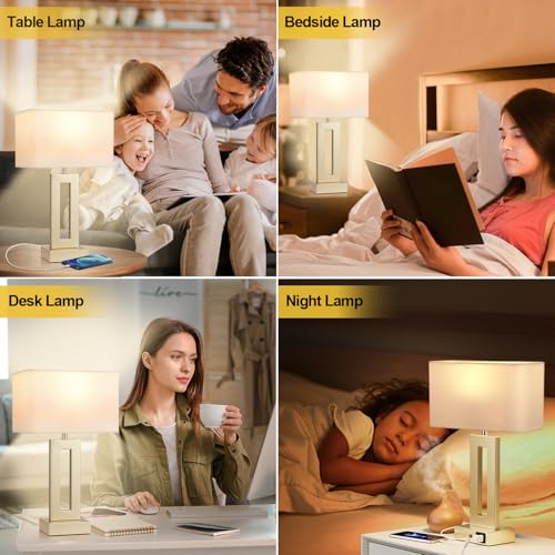 Gold Table Lamps Set of 2, 16.4" Bedside Lamps for Nightstand with USB C+A - color: A. White&Gold, size: Medium(16.4in)