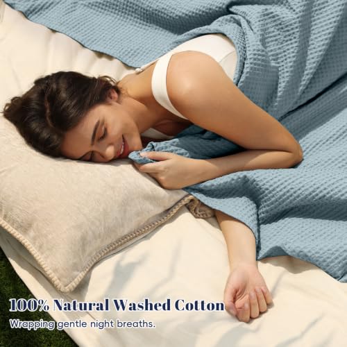 PHF 100% Cotton Waffle Blanket Lightweight Breathable, Queen, Dusty Blue - color: Dusty Blue, size: Queen(90" x 90")