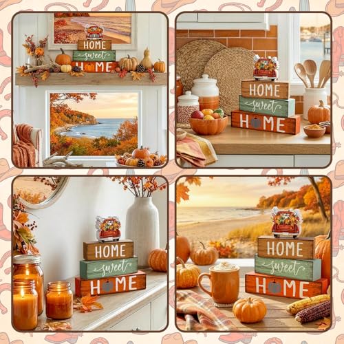 Cinnvoice 4 Pcs Fall Truck Pumpkin Wooden Block Decor Farmhouse Tiered Tray - style: Fall Pumpkin