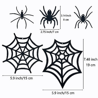 SaktopDeco 33 PCS Hanging Spider Decorations Spider Ornament Black Felt Spider Web Halloween Decorations for DIY House Decor
