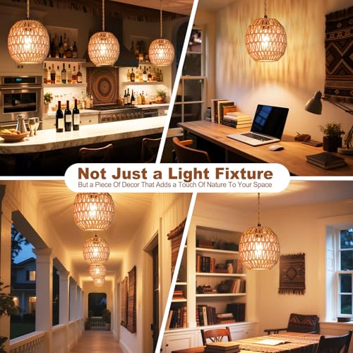 Maliralt Hanging Lamps Rattan Pendant Light Hanging Lights 16.4ft Plug in Cord Pendant Light Fixture Plug Into Wall Outlet Pendant Lighting with On Off Switch for Bedroom Living (Egg Shade) - size: 7.3Inch-Egg Shade
