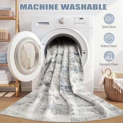 DMOYEST 6ft Round Area Rug for Living Room Washable Non Slip Circle Rug - color: Grey Blue, size: 6' (Round)